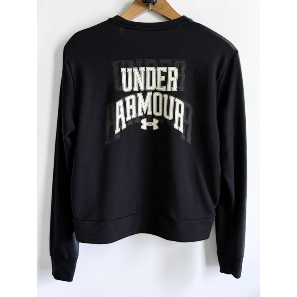 Under Armour Womens Rival Fleece Crewneck Sweatshirt Black‎ Graphic Logo Small
